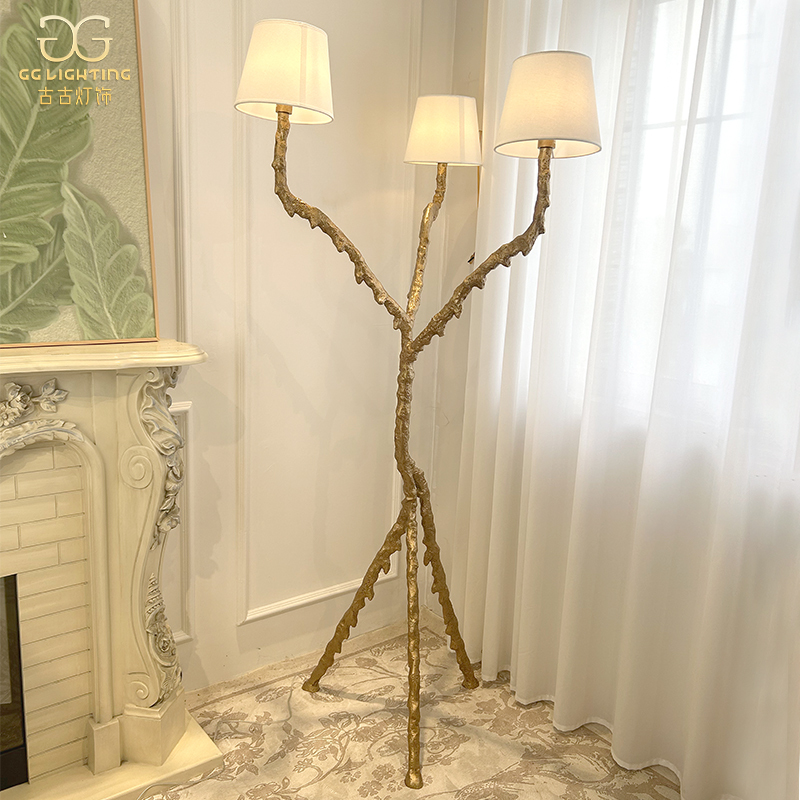 Italian All-Copper Living Room Floor Lamp, Light Luxury Retro Art Designer Tree Branch Human-Shaped Study Standing Floor Lamp
