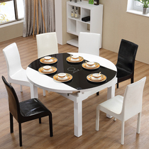 New minimalist modern home dining table and chairs combined folding telescopic round table tempered glass baking varnish economy dinner table
