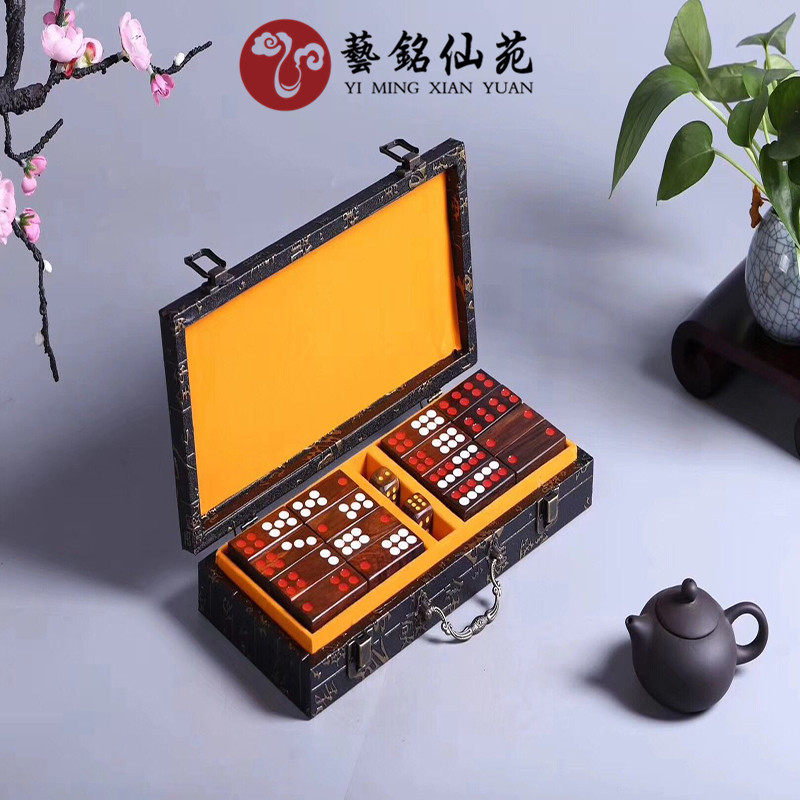 Laos big red acid branch card nine days nine card wood carving chess card entertainment card Mahogany card nine gift box set solid wood