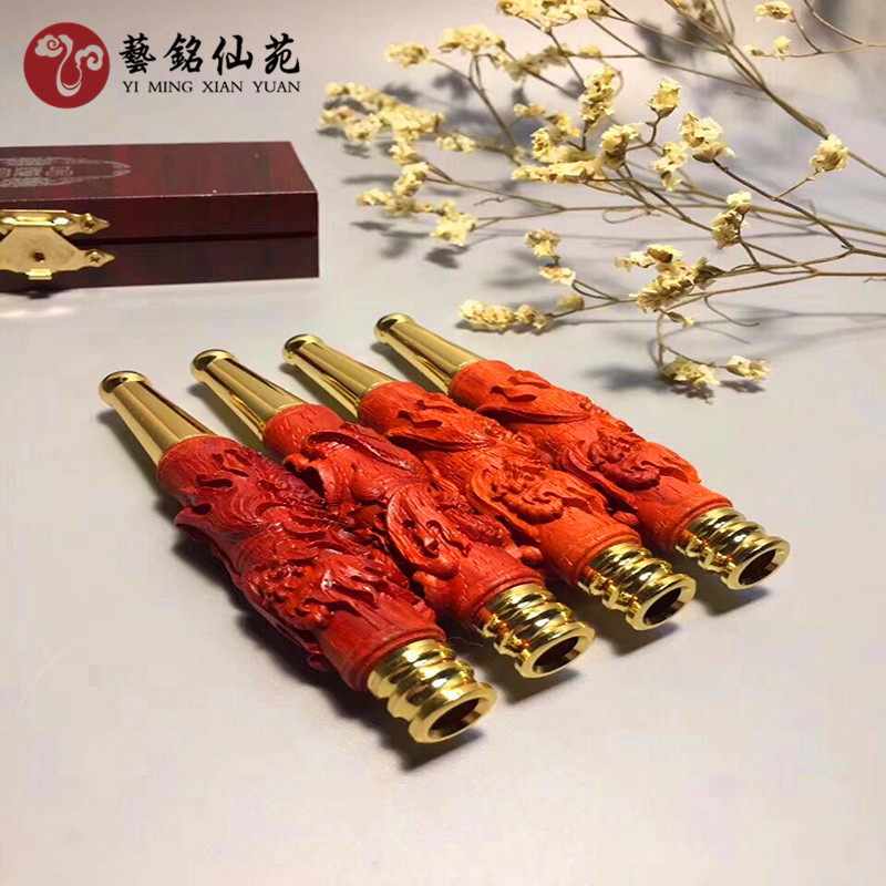 Blood and sandalwood smoke rod gift box Solid wood carved dragon and lucky leather mound carved copper money bat new whole material hollowed out