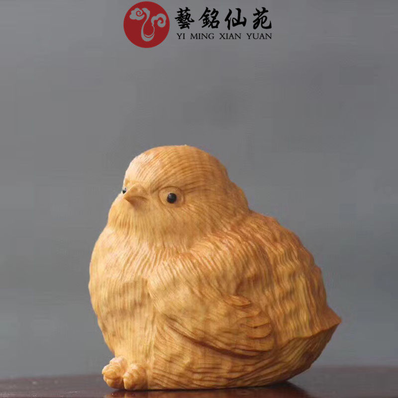 Boxwood carving tea pet animal handle solid wood tea play cute chick small play ornament