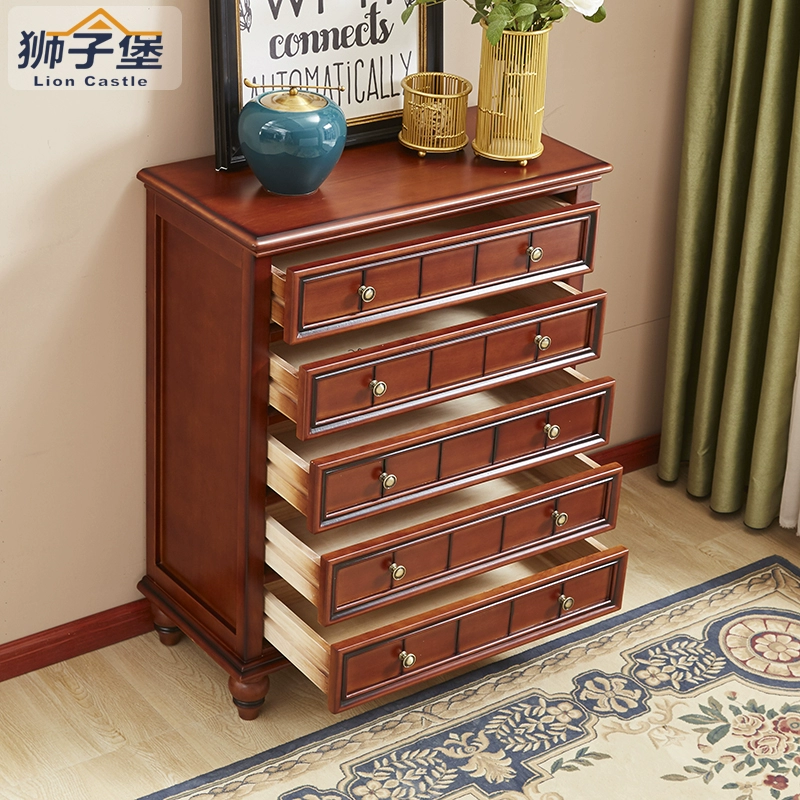 Lion Castle American solid gỗ óc chó màu sắc hoài cổ tủ ngăn kéo tủ lưu trữ lối vào tủ lưu trữ toàn bộ nội thất nhà tùy chỉnh - Buồng