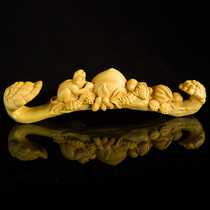 Featured Year Stock Yellow Poplar Wood Carving Handicraft Ruyi Solid Wood Engraving Golden Monkey Give A Gift and Gift Boutique