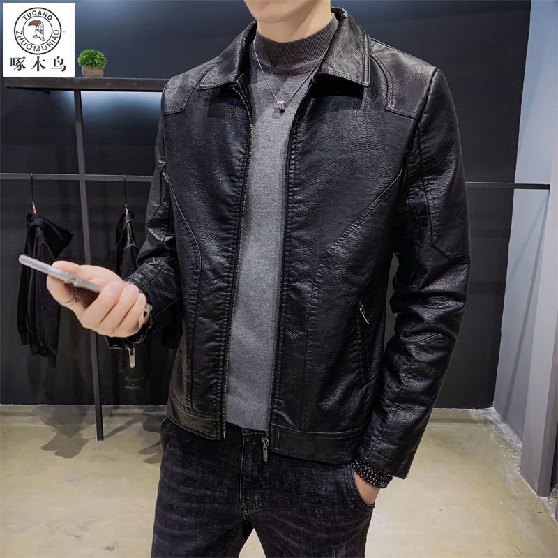 Hong Kong Woodpecker Haining Fur Dress Men's Tide Short Short Line Casual Autumn and Winter Locomotive Leather Jacket Cover