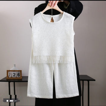 ເດັກຍິງ sleeveless vest suspenders ຊຸດ pants ຂາກ້ວາງ