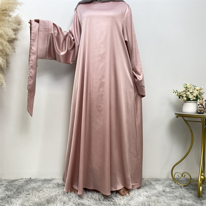 New Amazon Middle East Dubai Travel Solid Color Plus Size Tie Satin Hui Ethnic Conservative Dress A-Line Skirt