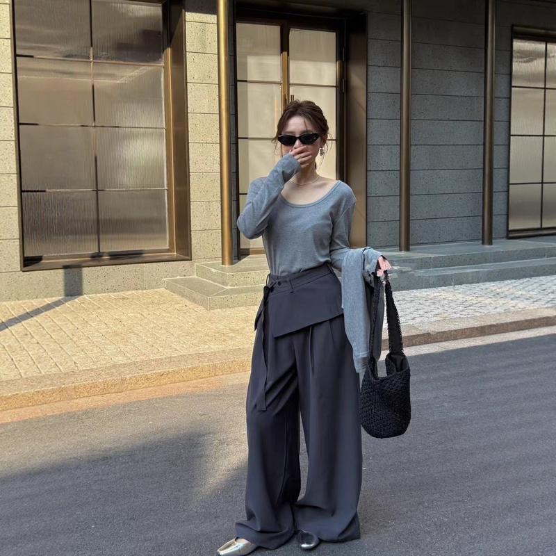 Black Drape Suit Wide-Leg Pants for Women 2026 Summer New Loose High-Waisted Drapey Casual Straight-Leg Floor-Length Pants Trendy