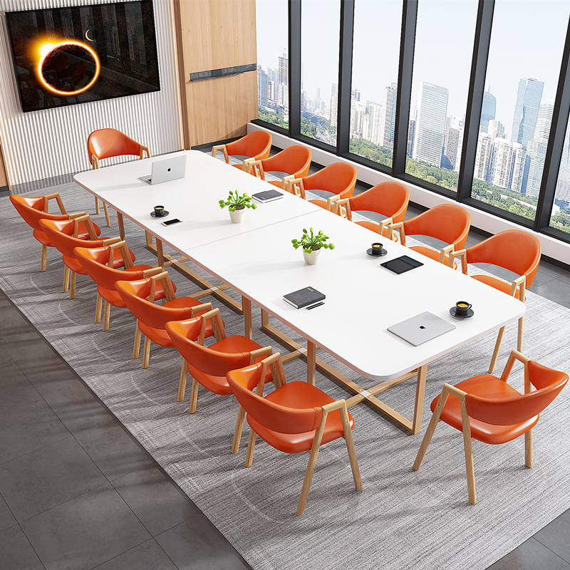 White conference table long table simple modern book bar reading reading area activity room long table script killing table and chair combination