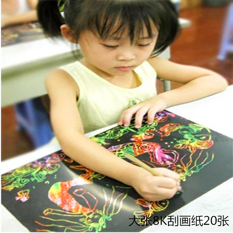 Dazzling Scraped paper A4 Loaded Children Color Scraped Wax Paper Scraping paper DIY Puzzle Creative Graffiti Paper 16K Scrapbook