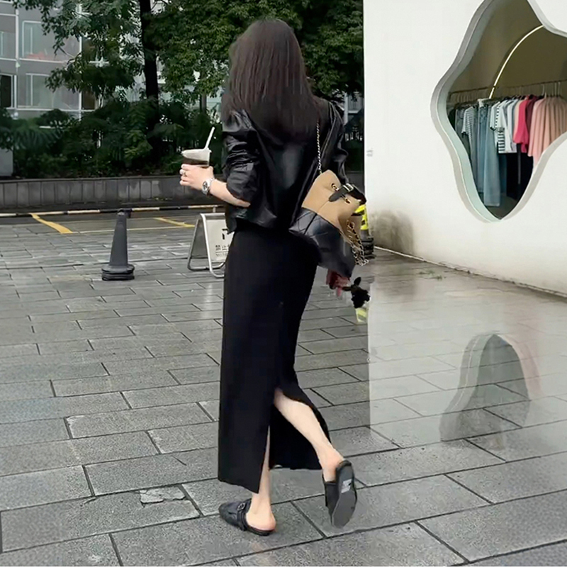Black Skirt for Women, Tight-Fitting, Stunning, Spring and Summer Mid-Length Skirt for Petite Women, Long Skirt with Slit, Pencil Skirt, Stretchy Bodycon Skirt