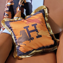 American light luxury Leopard pillow square cushion Steed horse model room home living room sofa bedside tassel large backrest