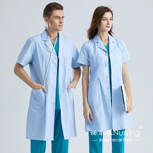 Тонкий белый халат, длинная униформа врача, короткий рукав