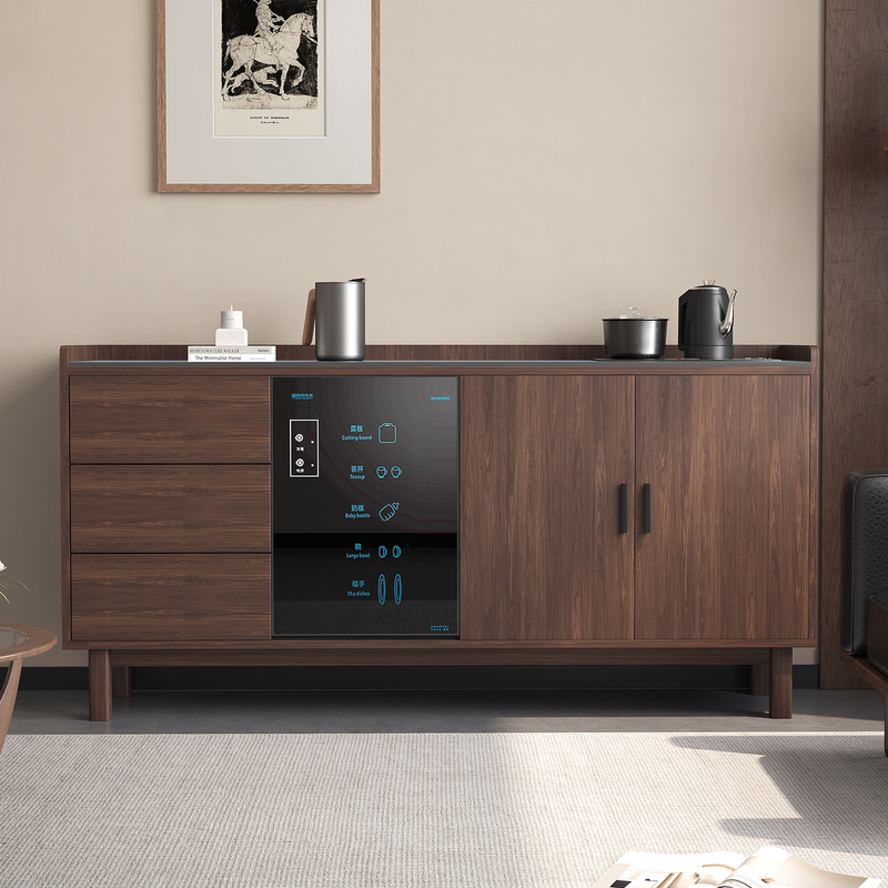 Italian-Style Slate Black Walnut Solid Wood Sideboard Tea Bar Machine Integrated Wall-Mounted Living Room Multifunctional Disinfection Cabinet Storage Cabinet
