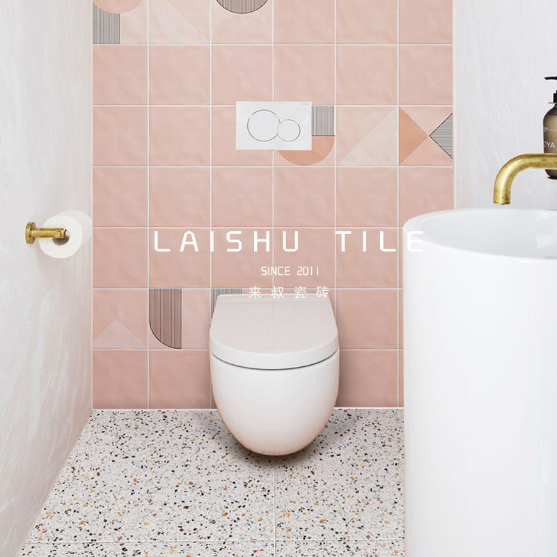 Uncle pink geometric wall tile tile Nordic INS bathroom bathroom toilet tile balcony background glazed brick
