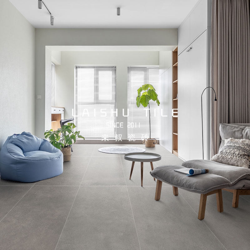 Uncle Lai wabi-sabi matte all-porcelain gray living room micro-cement tile powder room kitchen plain color poor wind floor tile