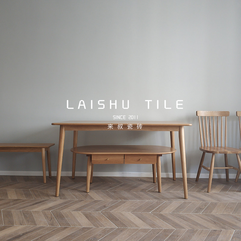 Uncle Lai fishbone and wood grain brick American light luxury living room herringbone spelling wood floor brick background wall art shape tile