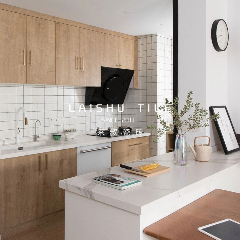 Pull slot small white brick Nordic powder room bathroom net red matte tile Japanese style kitchen whole body white checkered brick