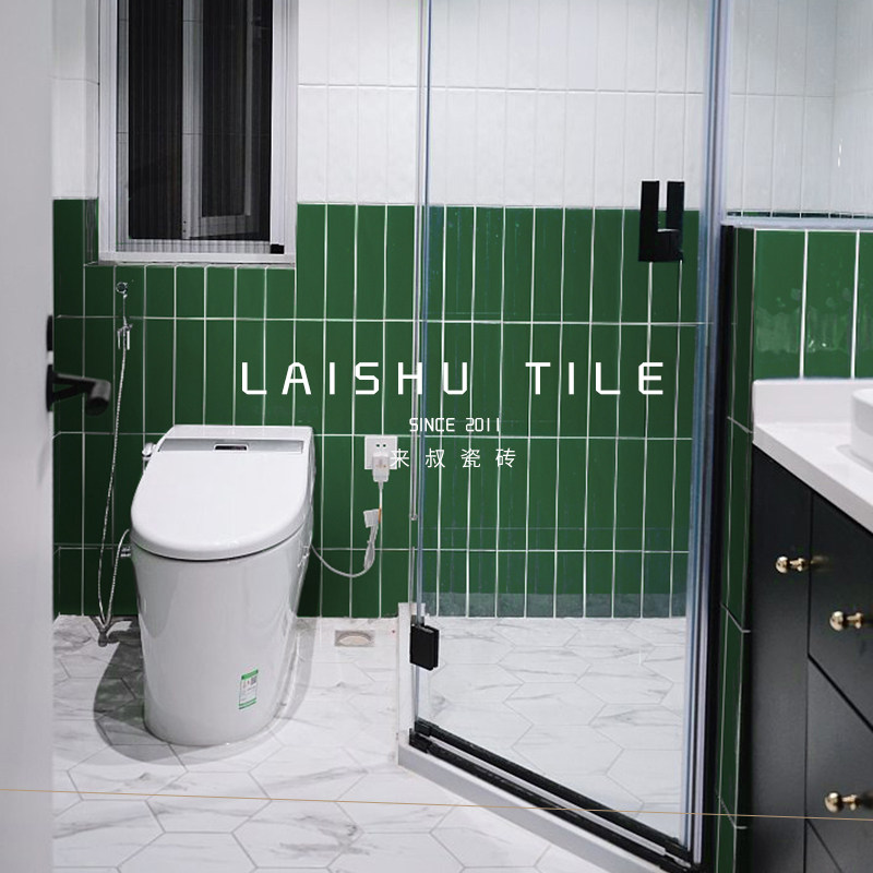 Nordic small fresh long strip small white brick 300600 kitchen mint green wall brick toilet bathroom concave-convex tile