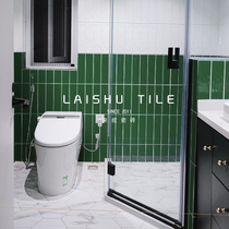 Nordic small fresh long strip small white brick 300600 kitchen mint green wall brick toilet bathroom concave-convex tile