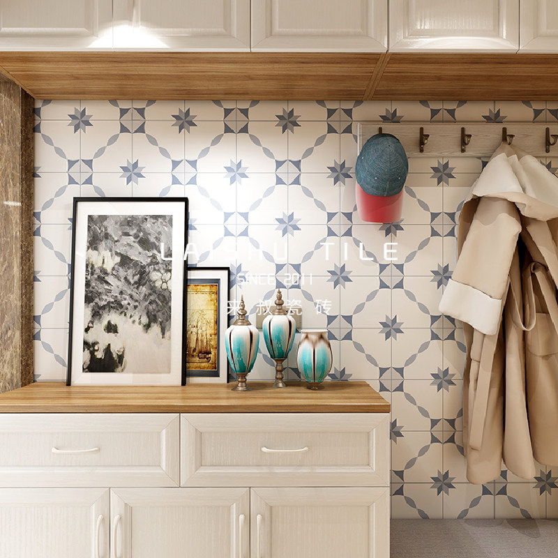 Retro blue tiles Moroccan style tiles kitchen bathroom tiles balcony porch background wall art bricks - Taobao