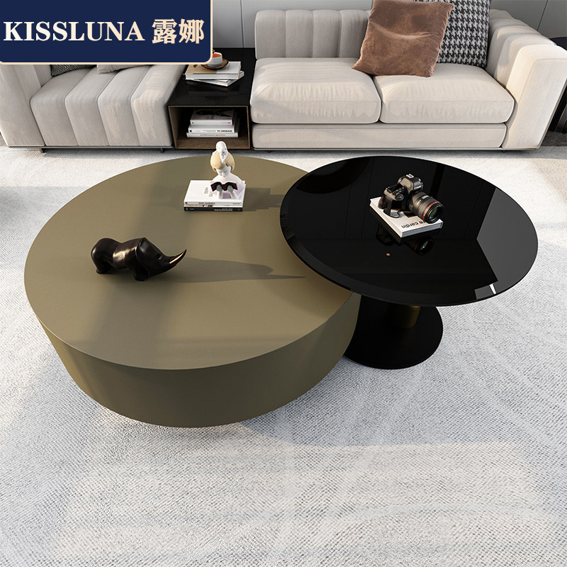 Postmodern living room bronze brushed simple round coffee table combination Italian light luxury home tea table minimalist small round table