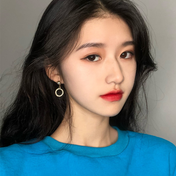 South Korean small crowdsourced fine circle zircon earrings female long version temperament brief 2021 New wave nemesis red earshot