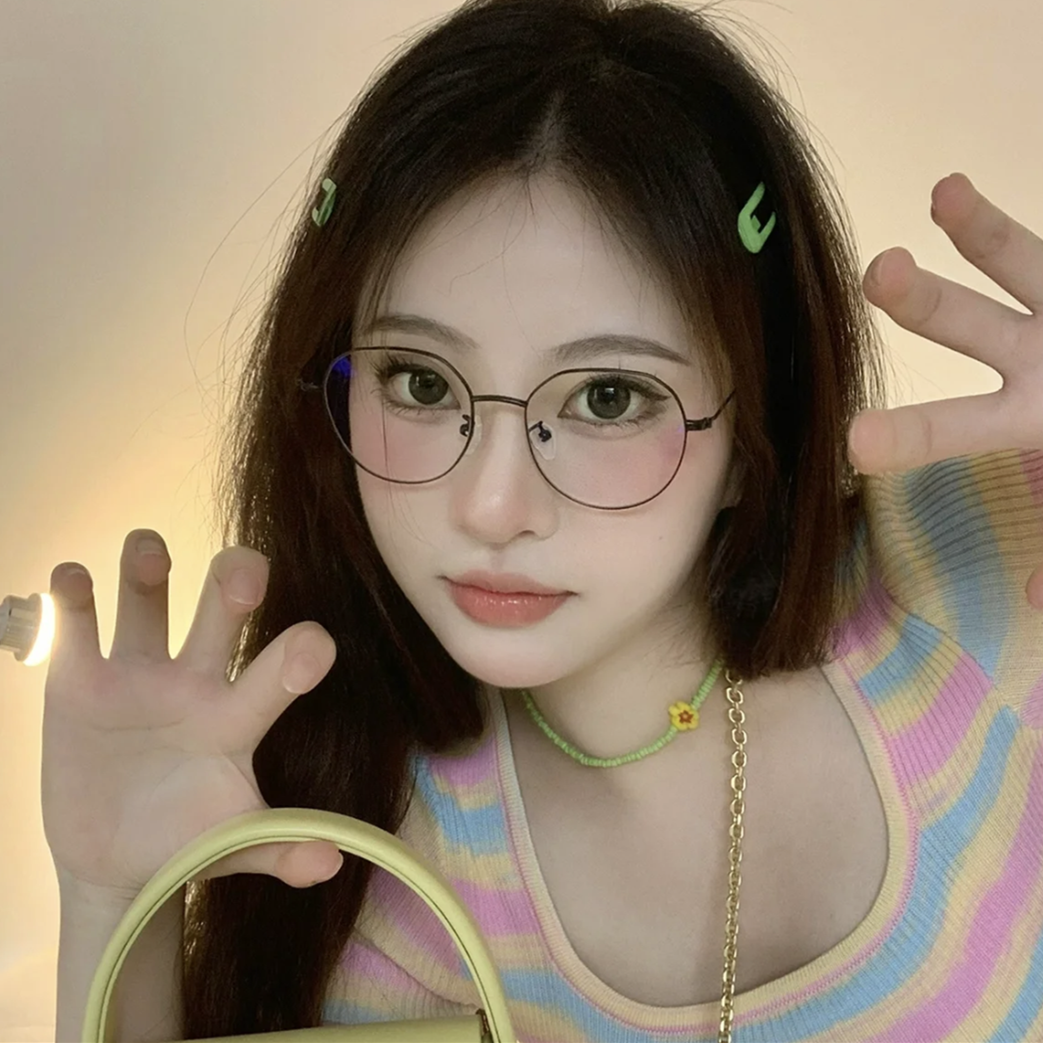Light money Han version Chains Chains Sanye glasses female can be matched with myopia degree eye frames round face big face thin man