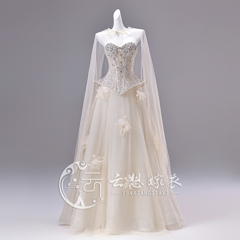 Cloud Dreamer's Luxurious Style Strapless Gown for Vocal Performance Exams, Heavy Sequined Mesh Long Dress, Women's Evening Dress, Waist-Cinching, Slimming, Elegant