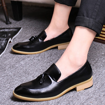 Autumn Bullock mens shoes breathable pointed leather shoes Korean version Inlenbum Stream suchao shoes casual shoes One foot pedal sloth shoes