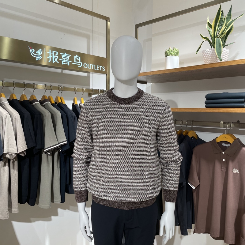 Baoxiniao Genuine Men's Wool Sweater Round Neck Pullover Sweater Dark Brown Thick Style Pure Wool Fabric