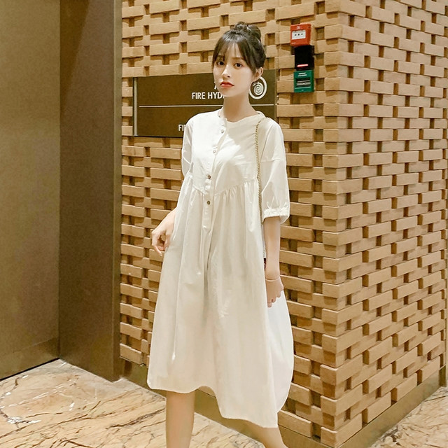 ຄົນອັບເດດ: maternity wear summer shirt dress top mid-length loose Korean style dress maternity skirt summer long dress