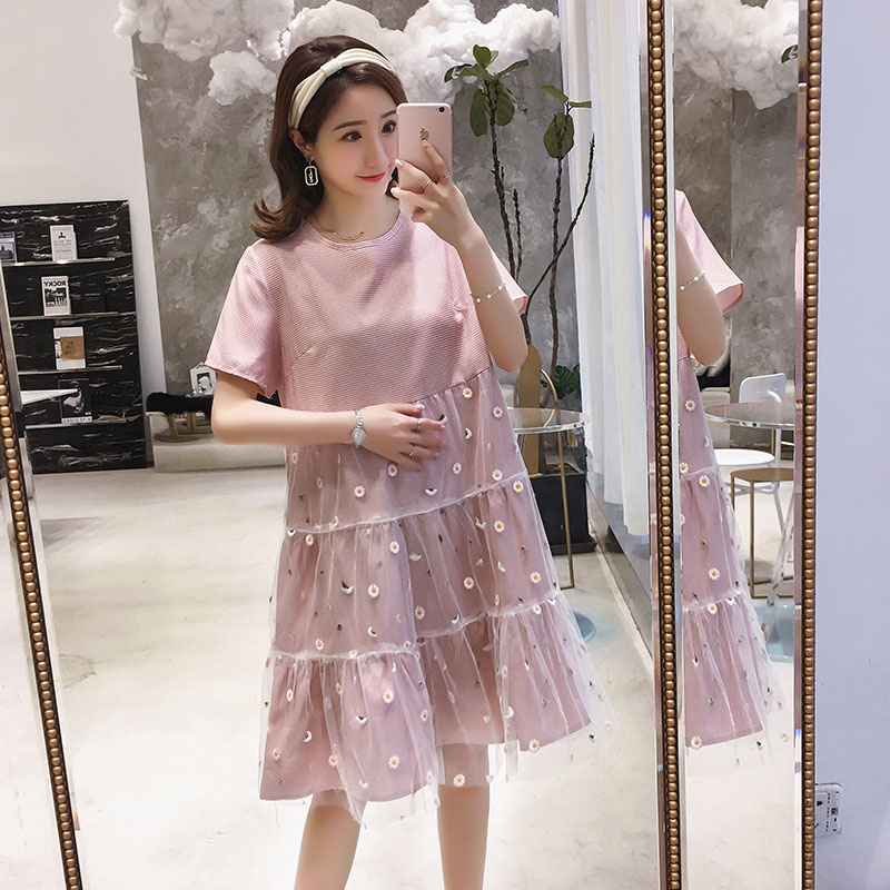 Bà bầu mùa hè thời trang giả hai mảnh phù hợp với đầm voan đầm dài Hàn Quốc phiên bản váy bà bầu mùa hè - Áo thai sản đầm bầu mami