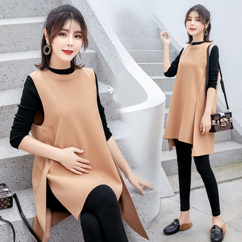 Maternity clothing autumn suit Fashion autumn maternity dress top medium and long version of autumn and winter base shirt two-piece set