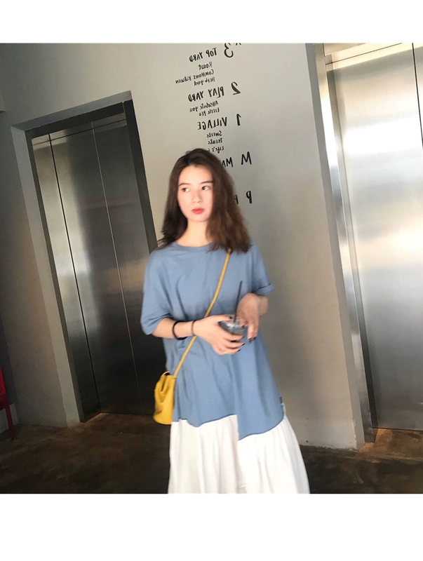 Phụ nữ mang thai mùa hè khâu váy cotton trong đoạn dài 2019 mới thời trang bà bầu Hàn Quốc váy hè - Áo thai sản