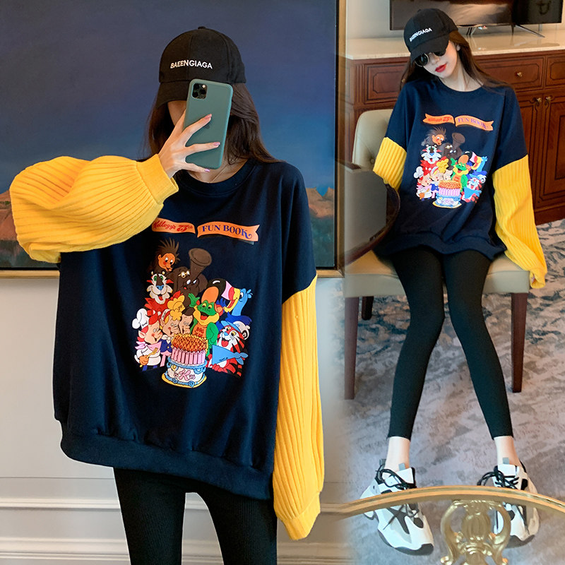 New spring gestational woman in spring and autumn in spring clothing suit stylish big size for long version of cartoon sweatshirt jacket