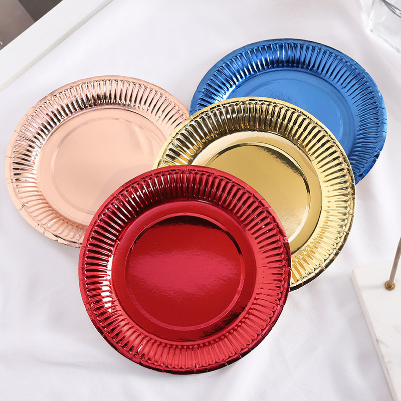 Trendy Disposable Plates Party Children's Birthday Cake Tableware Picnic Paper Plates Round Gold Food-Grade Dishes Trendy Disposable Plates Party Children's Birthday Cake Tableware Picnic Paper Plates Round Gold Food-Grade Dishes