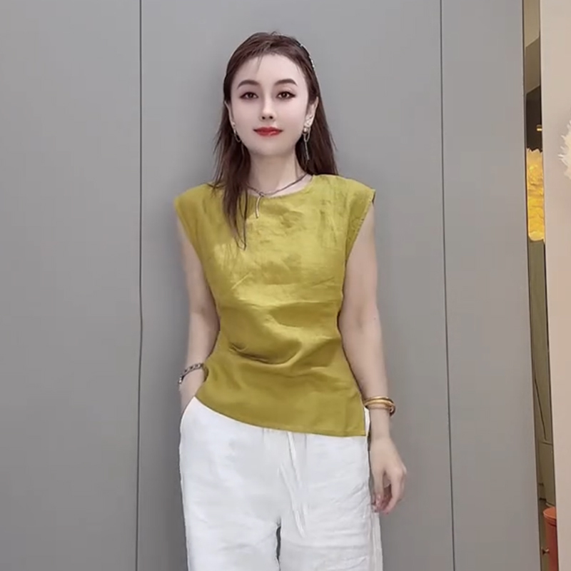Silk Women's Sleeveless Shirt Summer Popular High-End Shirt Top Button Chic Mulberry Silk Vest Shirt