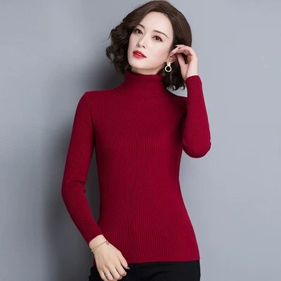 Women's Wool Sweater for Autumn and Winter, Black Knitted Wool Sweater, Slim Fit, Thickened Turtleneck White Sweater for Women
