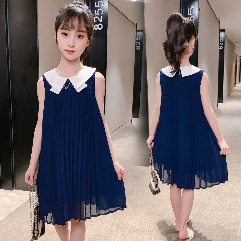 Girl Pleats Skirt Summer 2022 new children's ladies dress new Korean version CUHK Casual Ocean Princess Dress 