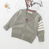 ins childrens baby cardio-hoodie cardiovert jacket spring autumn money boy girl han version V word collar pure cotton sweaters foreign air
