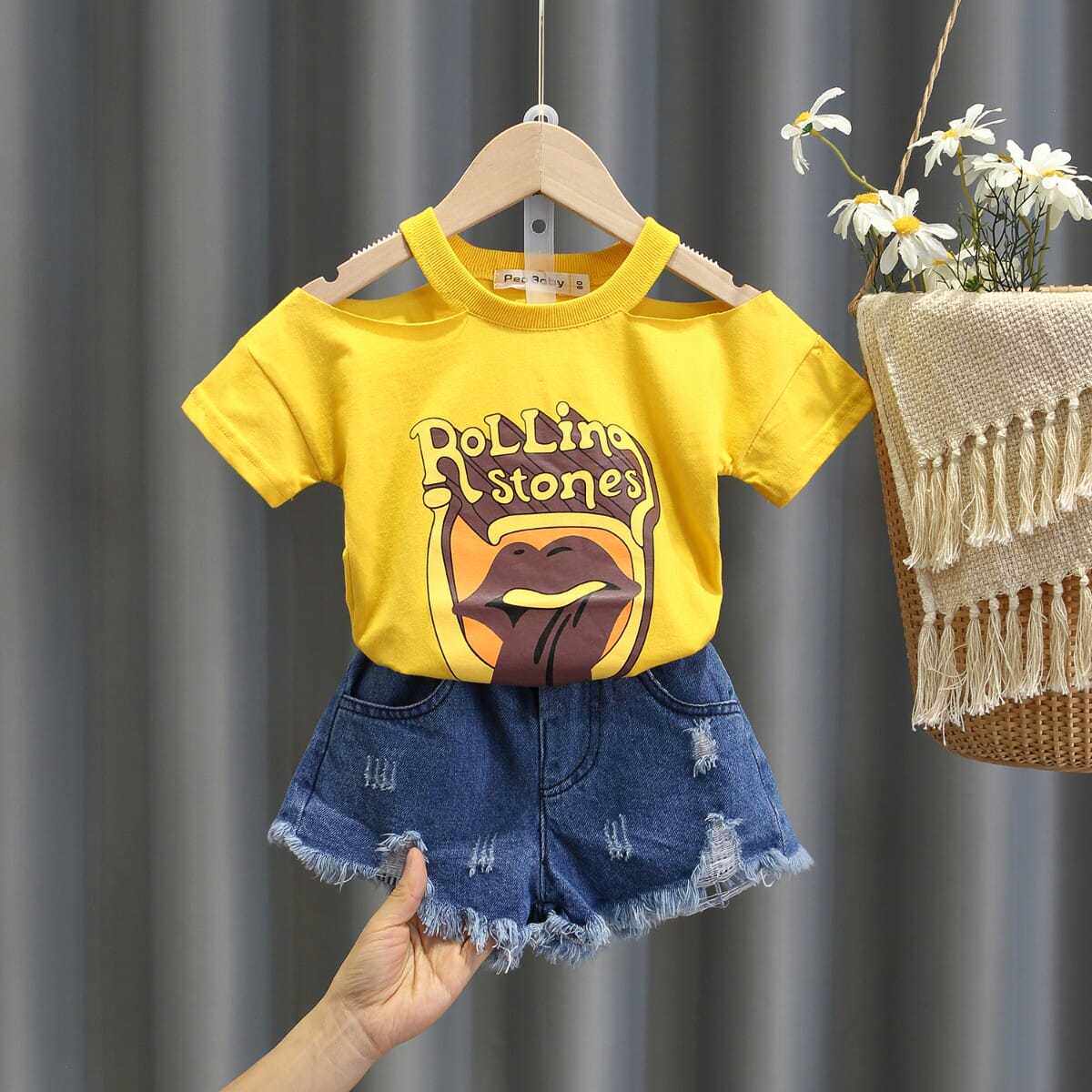 Girl Summer Money Suit Little Girl Summer Tennis Red Baby Foreign Air T-shirt Trendy Denim Shorts Net Red Two Sets 