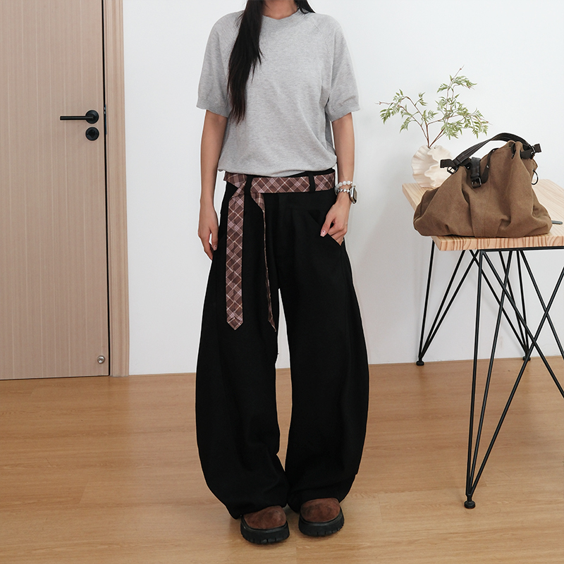 Us5 LAOSHU Black Retro Baggy Scimitar Casual Pants Men's Loose Wide-Leg Dress Pants Autumn and Winter Sickle Pants