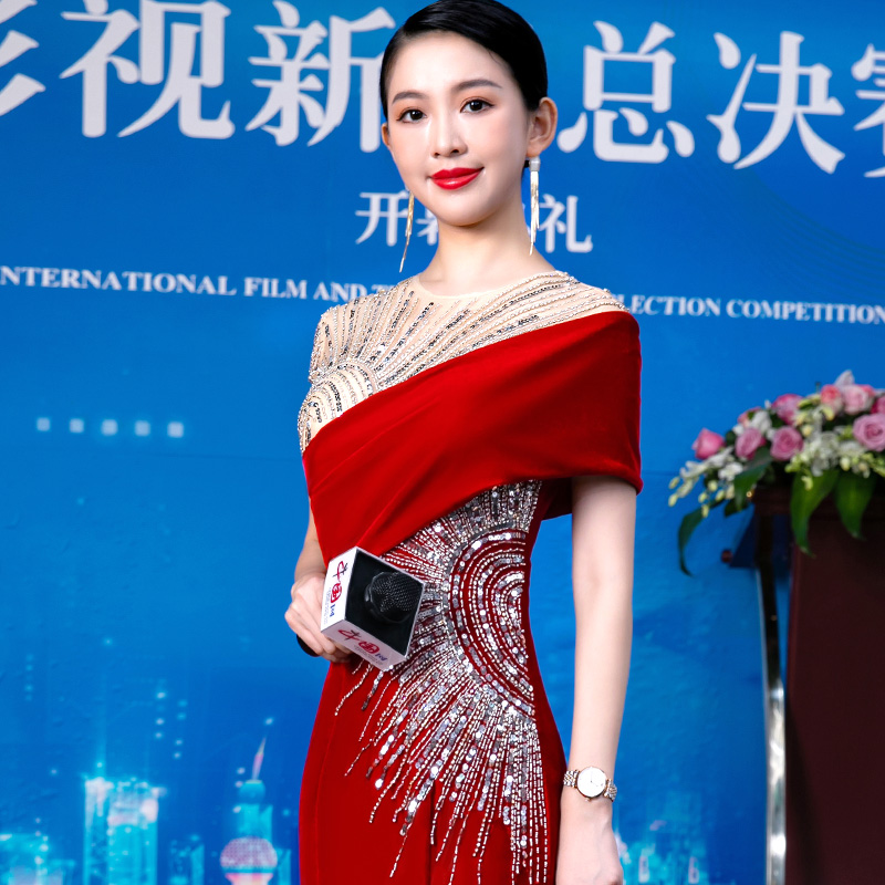 Powerful host evening dress skirt female 2022 new art examination banquet temperament celebrity high-end wedding annual meeting