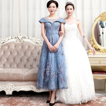 High-end happy mother-in-law wedding party dress 2021 Xia Yangqi young mother wedding gown blue normal to wear woman