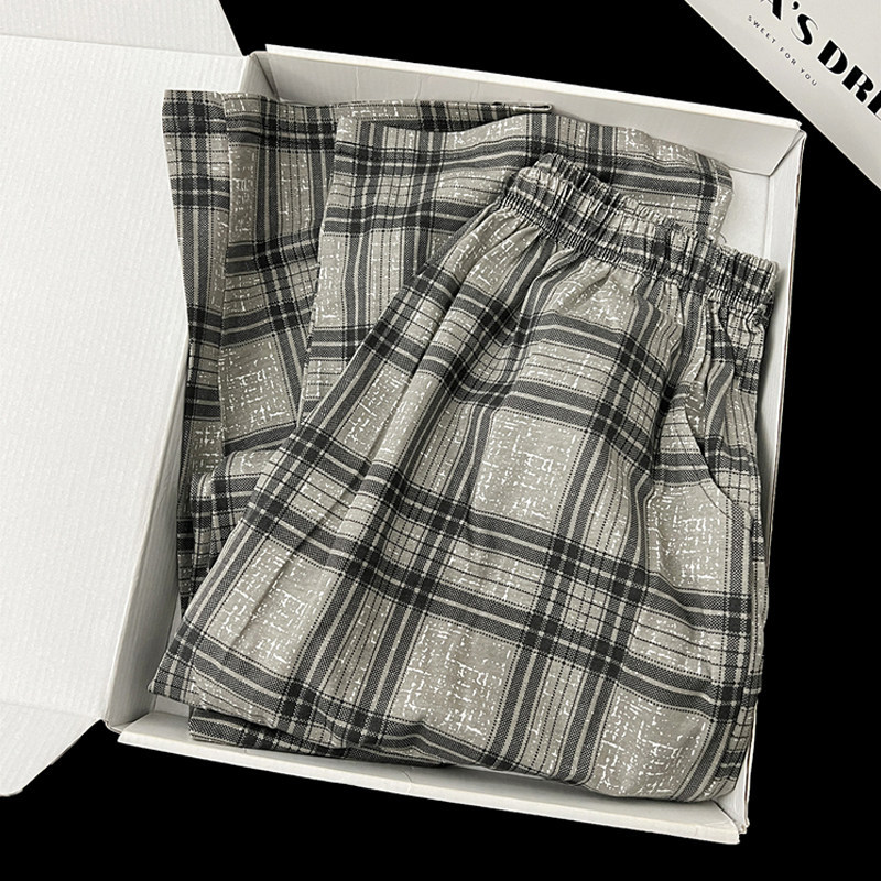 Rouje Kora New Plaid Long Pants Pajama Pants Men's 520 Valentine's Day Thin Loose Style Can Be Worn Outside Home Pants