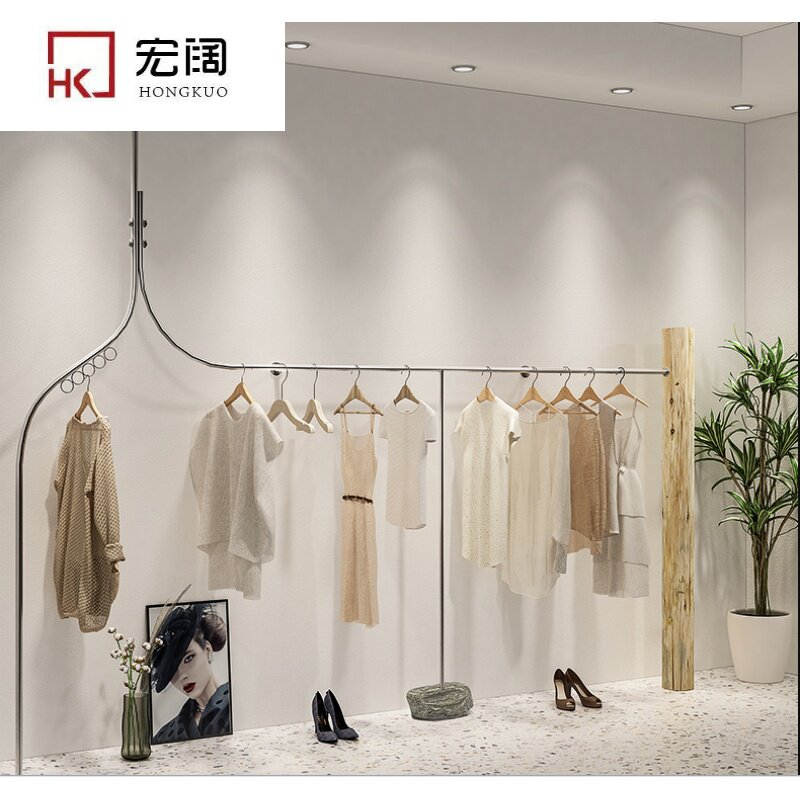 Women's Clothing Shop Furnishing Design Effect Guitou Nets Red Clothing Store Arrangement Show Shelf Stainless Steel Floor Type Hangings Shelving