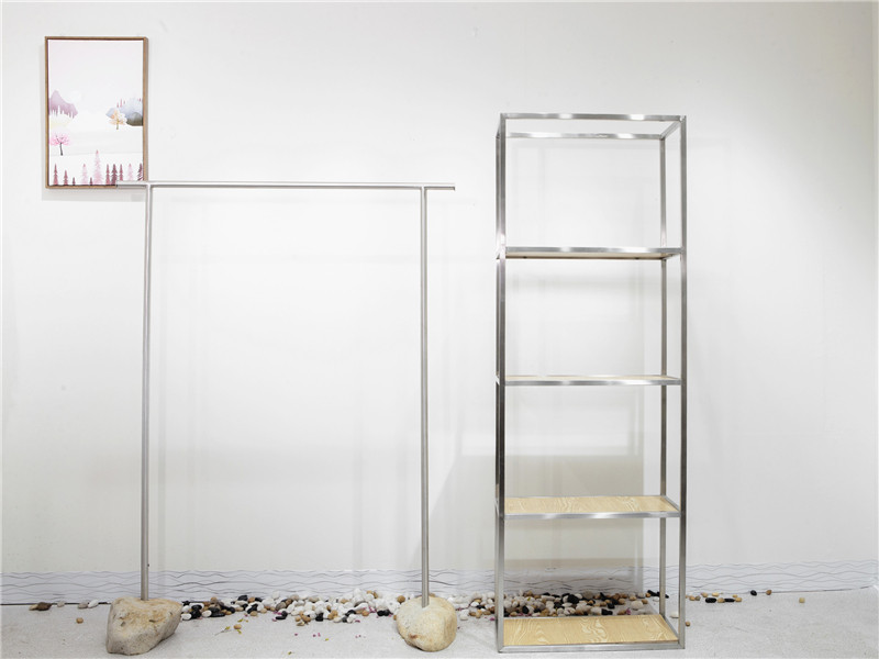 Clothing store hanger floor-to-ceiling island rack Stainless steel display rack Solid wood creative net red decorative prop design