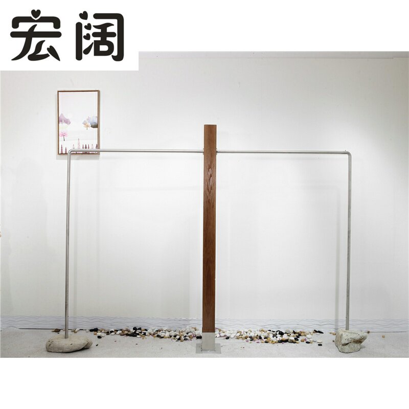 Macro Clothing Store Shelves Landing Style Women's Clothing Store Shelves Stainless Steel Wire Drawing Silver Color Solid Wood Creative Hanging Clothes Hanger