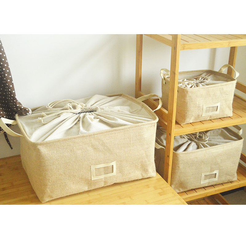 Wardrobe storage basket cotton linen fabric foldable classification large sorting box jute clothing bundle storage basket