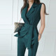 Thin suit jacket, green trousers, two-piece suit, high-end sense, royal sister, self-cultivation, professional suit, female summer fashion